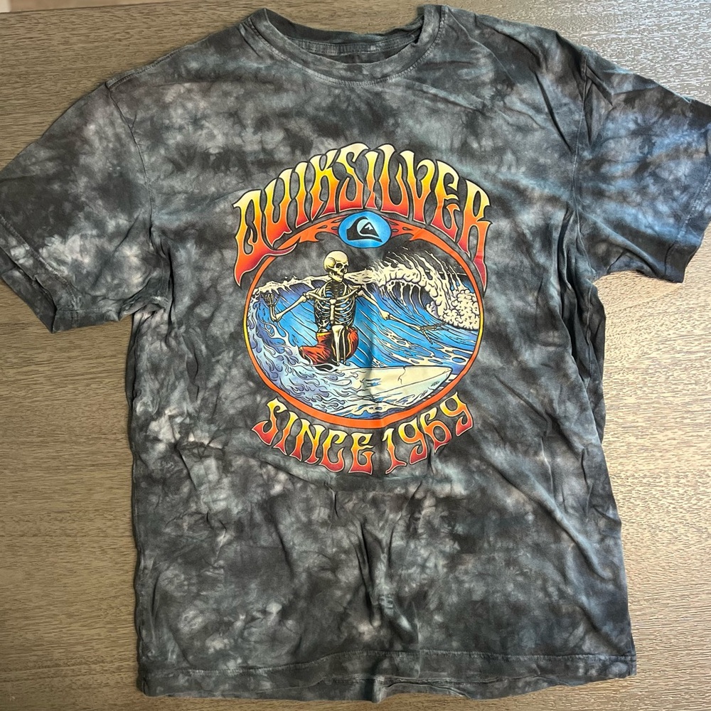 Quiksilver Skeleton Surf Tee | Black Tie-Dye | Size L